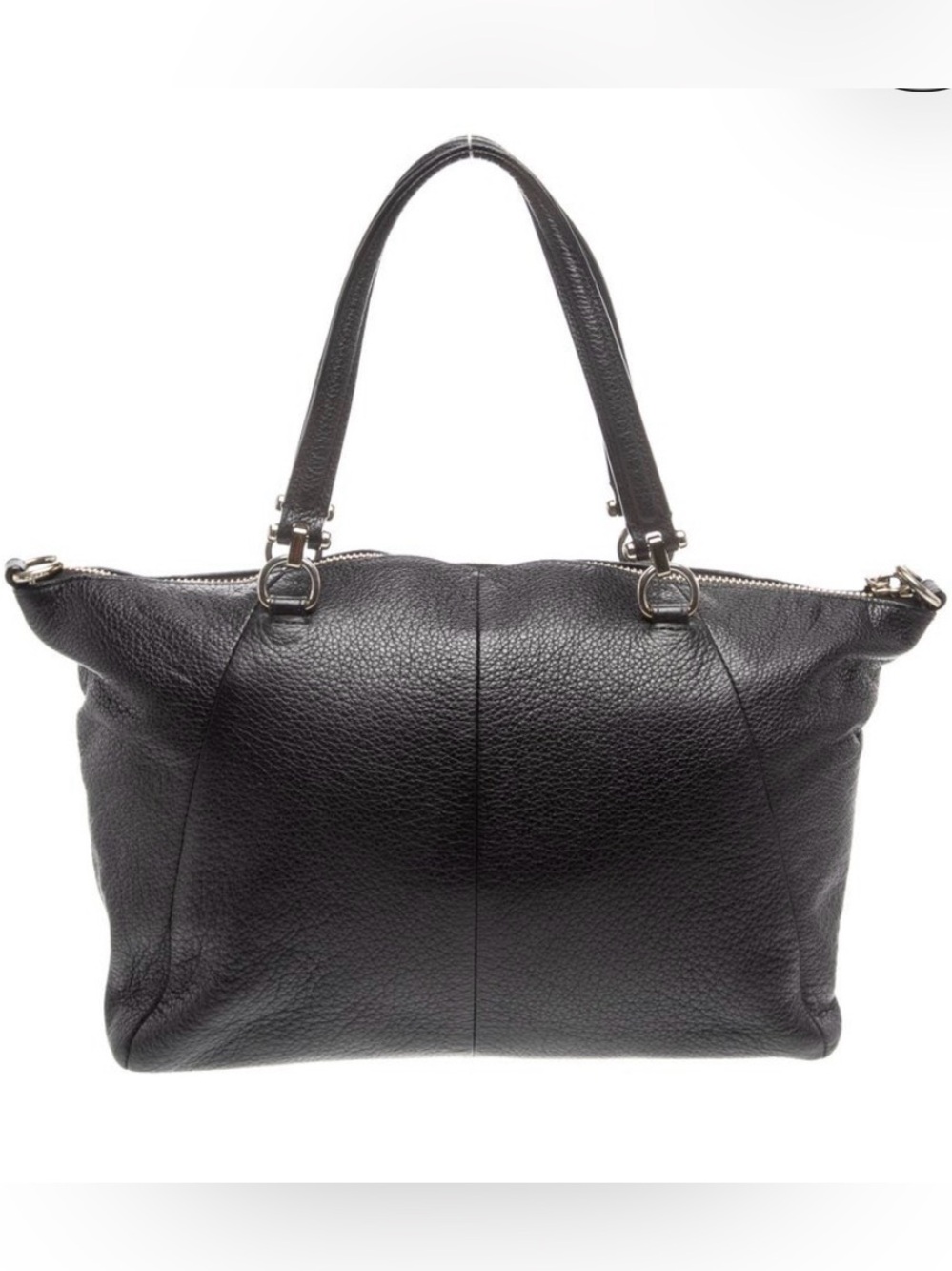 Coach Black Pebbled Leather Shoulder bag with Front Zip